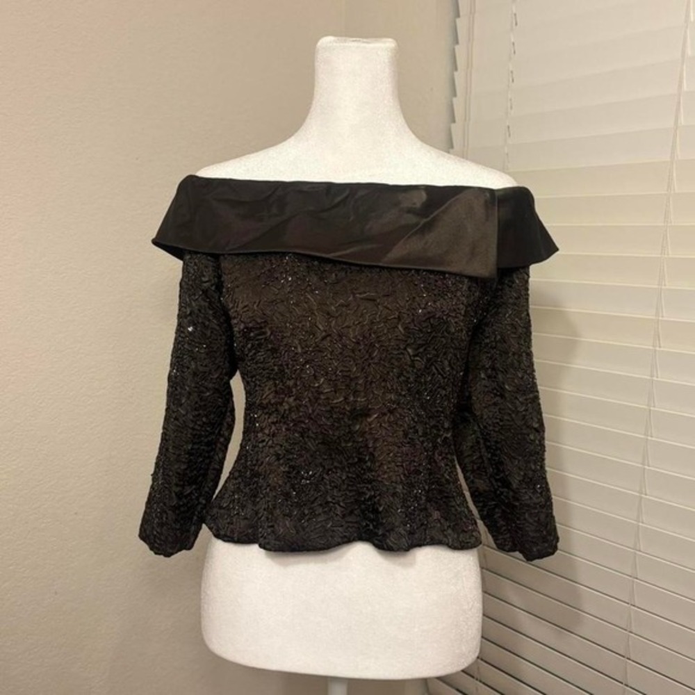 Alex evenings‎ size 14 brown beaded off the shoulder cropped blouse